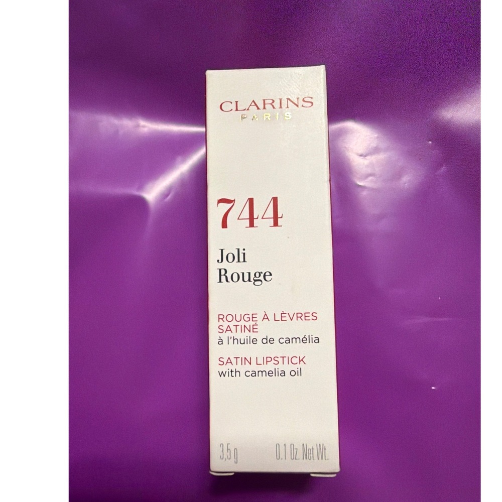 Clarins Joli Rouge Satin Lipstick 744 Plum 3.5g 0.1oz New in Box